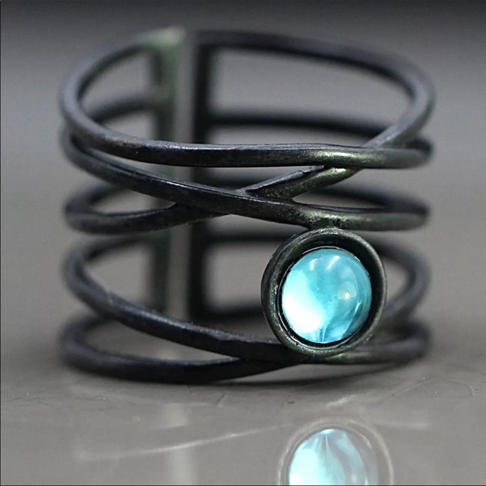 New Unisex Moonstone Ring Boho 14KT Black Gold - Picture 2 of 5